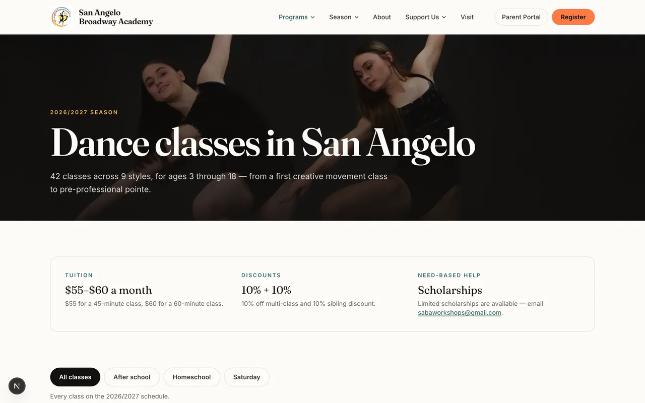 Dance programmes by age and level